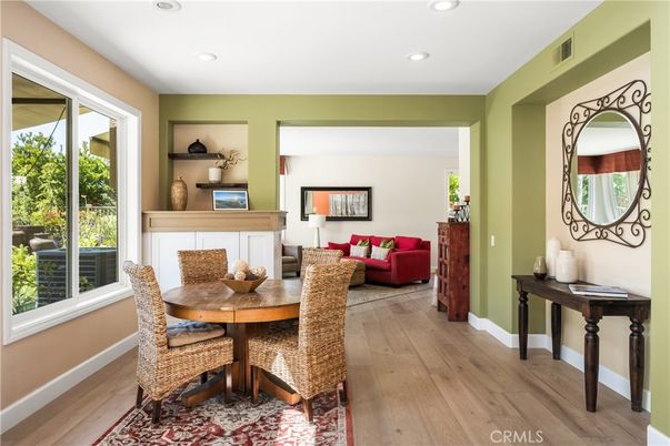 Dining room, Interior, Living room, Recessed Lighting, Wood Texture Flooring