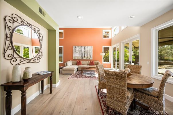 Dining room, Interior, Living room, Recessed Lighting, Wood Texture Flooring