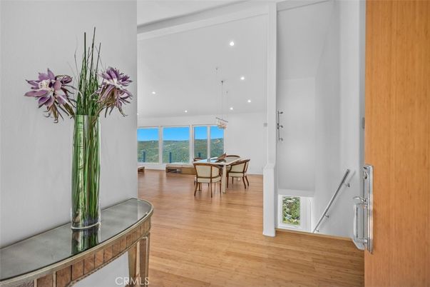 Dining room, Interior, Pendant Lights, Recessed Lighting, Water, Wood Texture Flooring