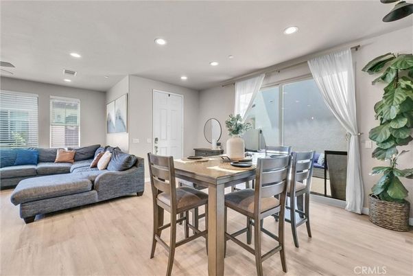 Dining room, Interior, Living room, Recessed Lighting, Wood Texture Flooring