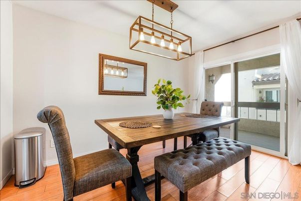 Dining room, Interior, Pendant Lights, Wood Texture Flooring