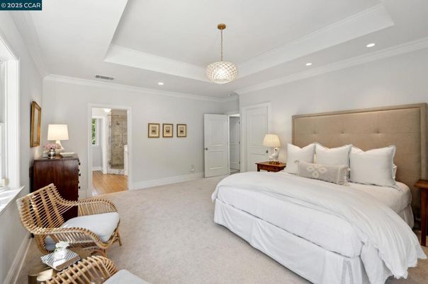 Bedroom, Interior, Pendant Lights, Recessed Lighting, Wood Texture Flooring