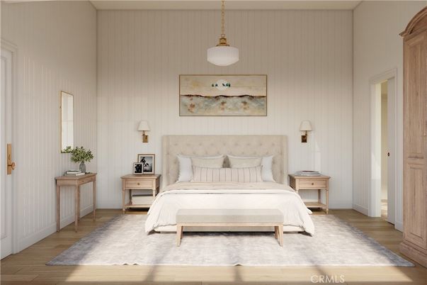 Bedroom, Interior, Pendant Lights, Wood Texture Flooring