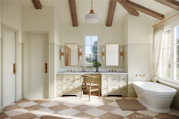 Bathroom, Interior, Pendant Lights, Wooden Beams