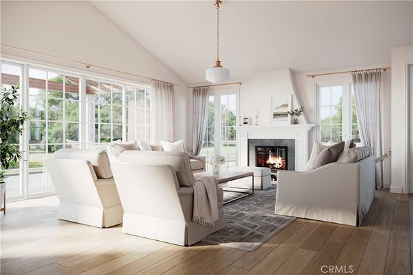 Fireplace, Interior, Living room, Pendant Lights, Wood Texture Flooring