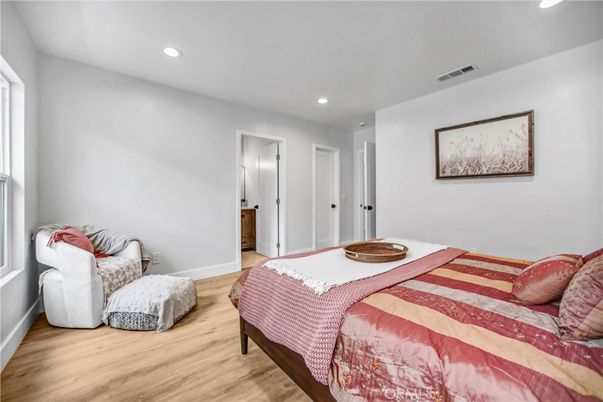 Bedroom, Interior, Recessed Lighting, Wood Texture Flooring