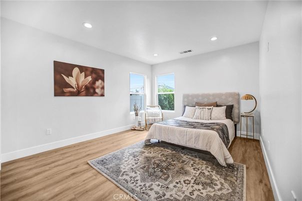 Bedroom, Interior, Recessed Lighting, Wood Texture Flooring