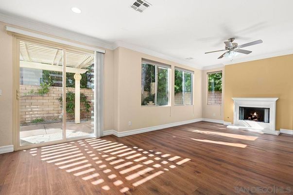 Empty room, Fireplace, Interior, Recessed Lighting, Wood Texture Flooring