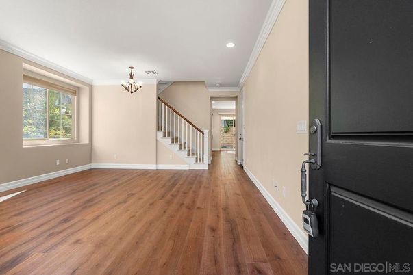 Chandelier, Empty room, Interior, Recessed Lighting, Wood Texture Flooring