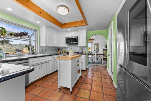 Dining room, Interior, Kitchen, Recessed Lighting, Stainless Steel Appliances, Wooden Beams