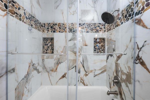 Bathroom, Glass Shower, Interior, Marble Walls