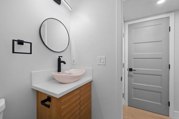 Bathroom, Interior, Recessed Lighting, Wood Texture Flooring