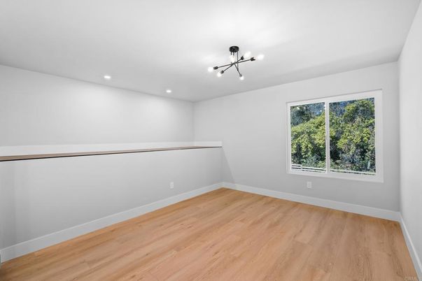 Empty room, Interior, Pendant Lights, Recessed Lighting, Wood Texture Flooring