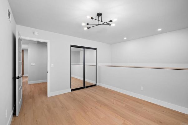 Empty room, Interior, Pendant Lights, Recessed Lighting, Wood Texture Flooring