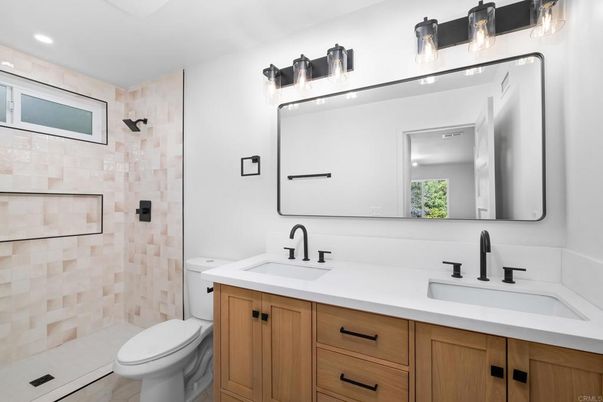 Bathroom, Dual Sink Vanities, Glass Shower, Interior, Recessed Lighting