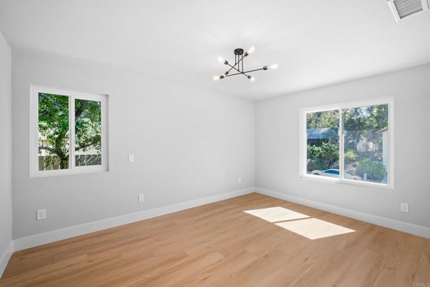 Empty room, Interior, Pendant Lights, Wood Texture Flooring
