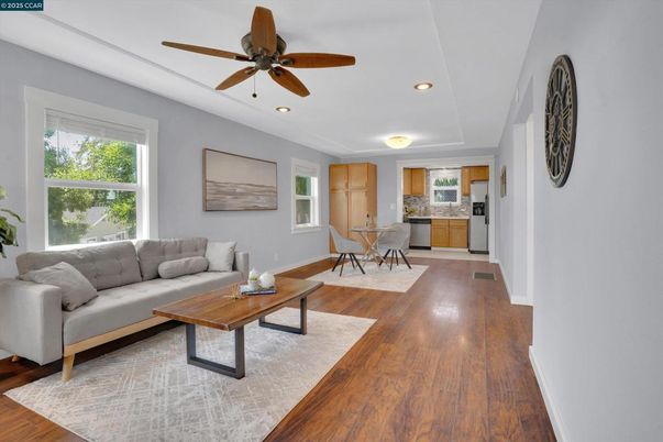 Dining room, Interior, Kitchen, Living room, Recessed Lighting, Wood Texture Flooring