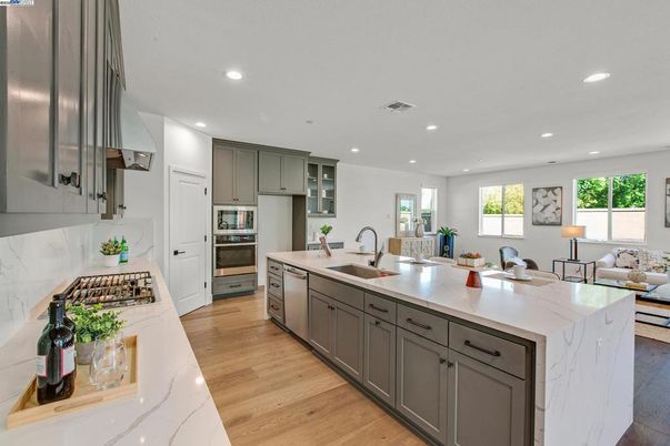 Interior, Kitchen, Living room, Recessed Lighting, Stainless Steel Appliances, Wood Texture Flooring
