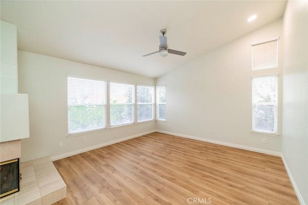 Empty room, Fireplace, Interior, Recessed Lighting, Wood Texture Flooring