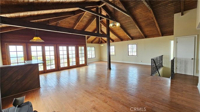Chandelier, Empty room, Interior, Pendant Lights, Wooden Beams, Wooden Ceilings, Wood Texture Flooring