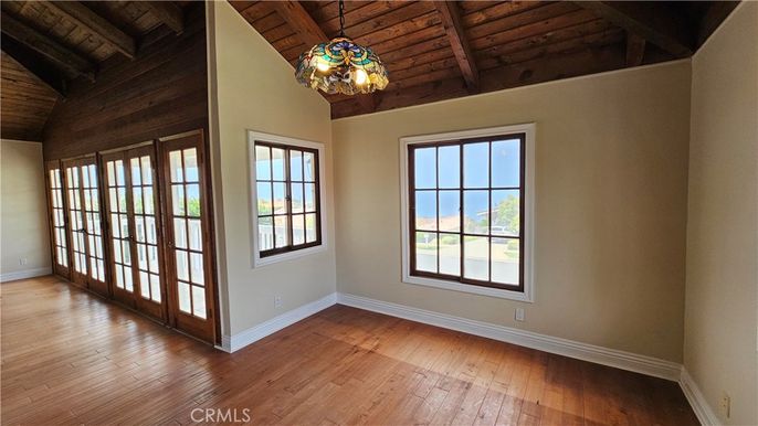 Chandelier, Empty room, Interior, Pendant Lights, Wooden Beams, Wooden Ceilings, Wood Texture Flooring, Wooden Walls