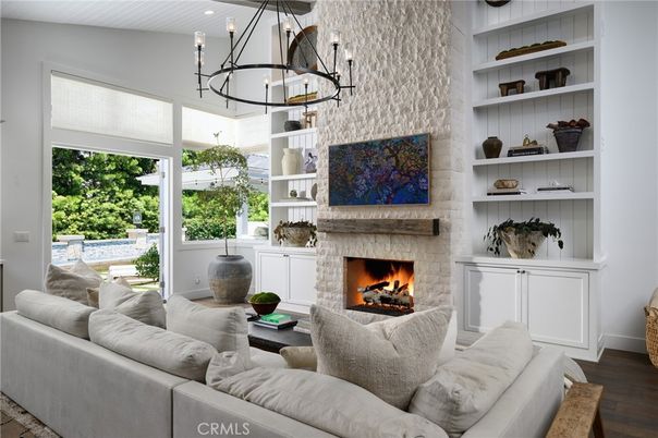 Chandelier, Fireplace, Interior, Living room, Wood Texture Flooring