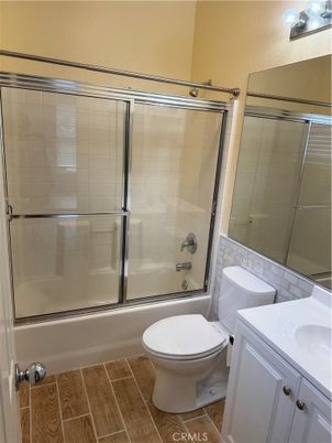 Bathroom, Glass Shower, Interior, Wood Texture Flooring