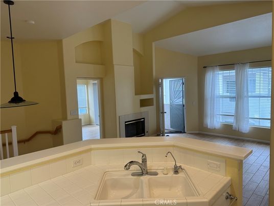 Bathroom, Fireplace, Interior, Tile Countertops, Wood Texture Flooring