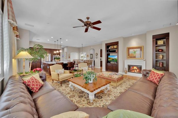 Dining room, Fireplace, Interior, Kitchen, Living room, Pendant Lights, Recessed Lighting