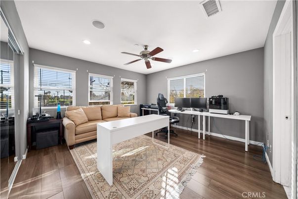 Home Office, Interior, Recessed Lighting, Wood Texture Flooring
