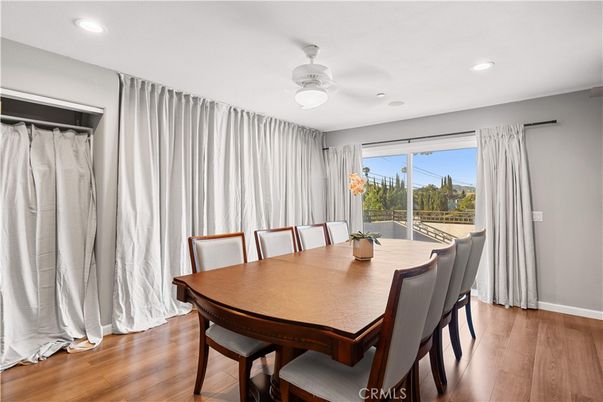 Dining room, Interior, Recessed Lighting, Wood Texture Flooring