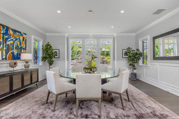 Dining room, Interior, Recessed Lighting, Wood Texture Flooring