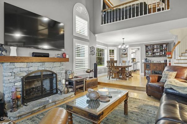 Chandelier, Dining room, Fireplace, Interior, Living room, Wood Texture Flooring