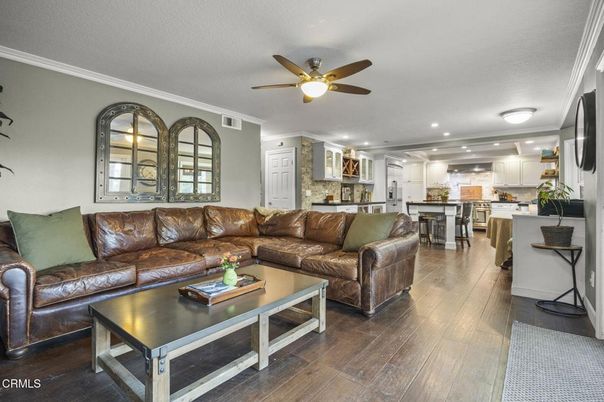 Dining room, Interior, Kitchen, Living room, Recessed Lighting, Wood Texture Flooring