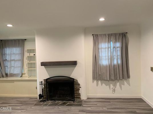 Fireplace, Interior, Recessed Lighting, Wood Texture Flooring