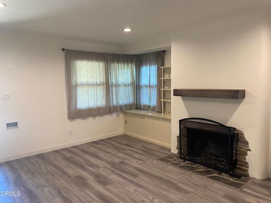 Fireplace, Interior, Recessed Lighting, Wood Texture Flooring
