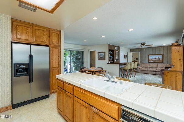 Dining room, Interior, Kitchen, Living room, Recessed Lighting, Stainless Steel Appliances, Tile Countertops