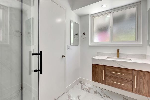 Bathroom, Glass Shower, Interior, Marble, Recessed Lighting