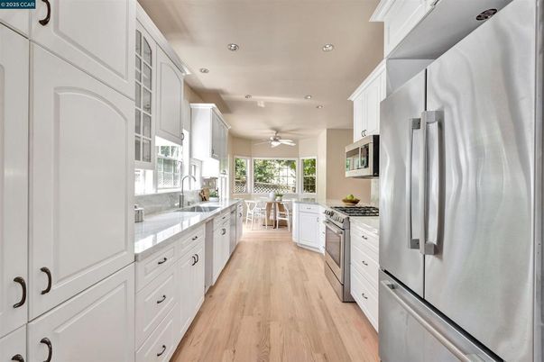 Interior, Kitchen, Recessed Lighting, Wood Texture Flooring