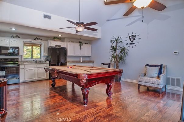 Billiard Table, Game Room, Interior, Recessed Lighting, Wood Texture Flooring