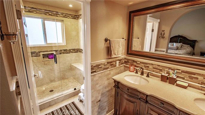 Bathroom, Bedroom, Dual Sink Vanities, Glass Shower, Interior, Recessed Lighting
