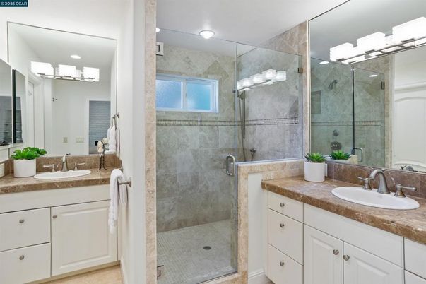 Bathroom, Dual Sink Vanities, Glass Shower, Interior, Recessed Lighting
