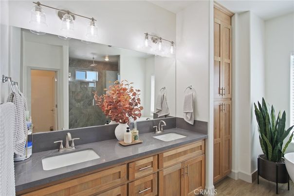 Bathroom, Dual Sink Vanities, Interior, Wood Texture Flooring