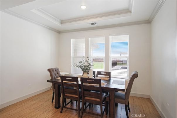 Dining room, Interior, Recessed Lighting, Wood Texture Flooring