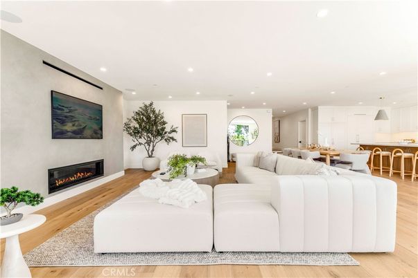 Dining room, Fireplace, Interior, Kitchen, Living room, Pendant Lights, Recessed Lighting, Wood Texture Flooring