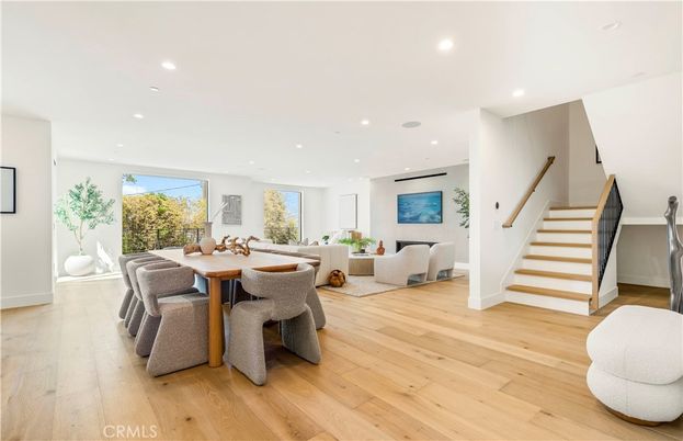 Dining room, Interior, Living room, Recessed Lighting, Wood Texture Flooring