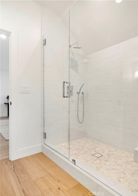 Bathroom, Glass Shower, Interior, Wood Texture Flooring