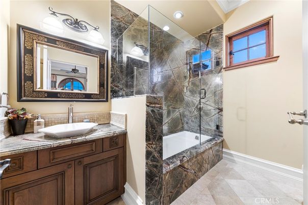 Bathroom, Glass Shower, Interior, Recessed Lighting, Tile Countertops