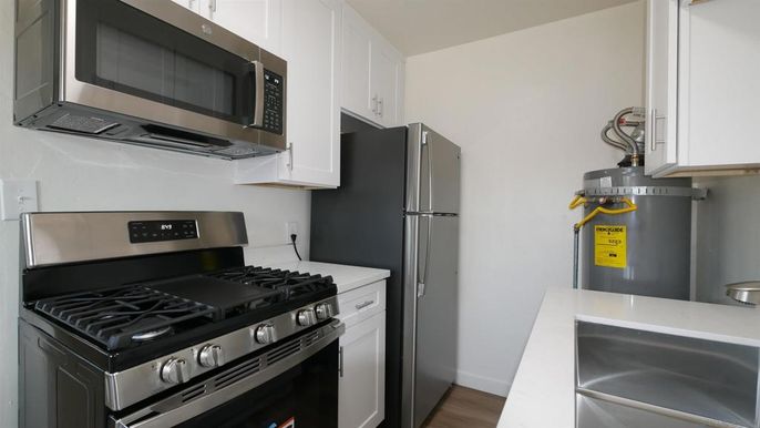 Interior, Kitchen, Stainless Steel Appliances, Wood Texture Flooring