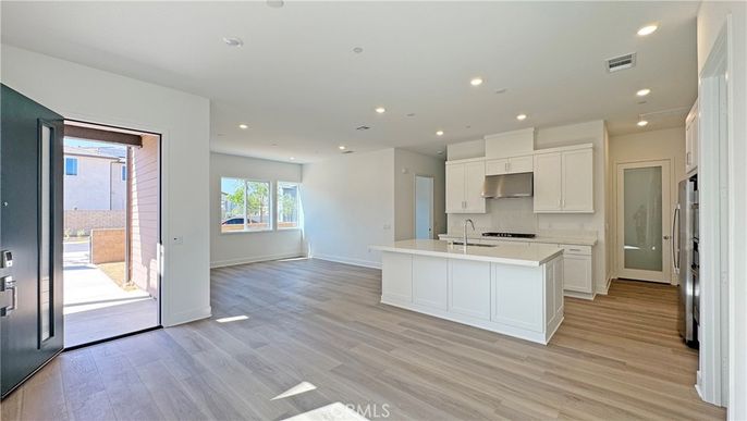 Empty room, Interior, Kitchen, Recessed Lighting, Wood Texture Flooring